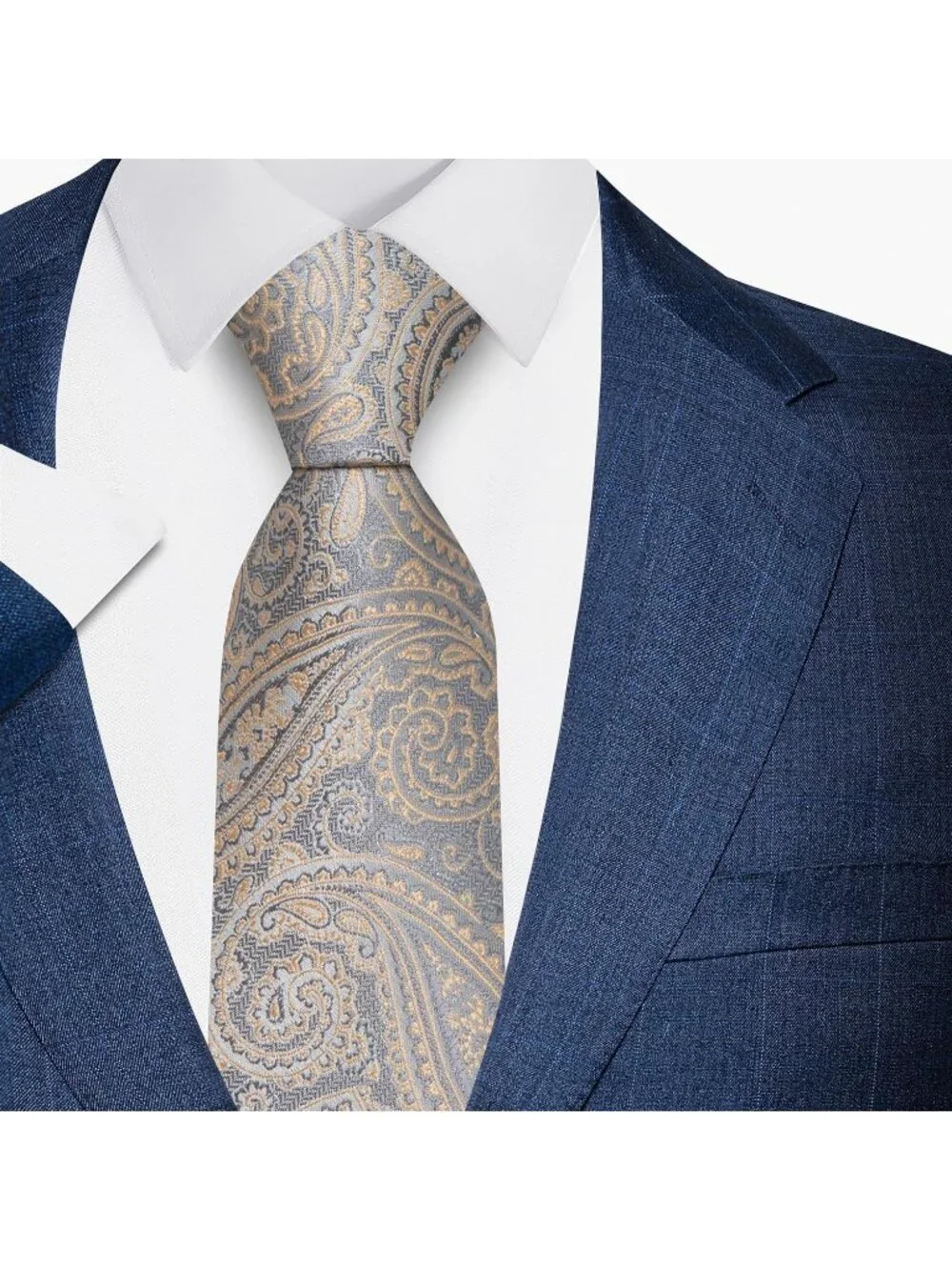 🆕Men Beige 100%Microfiber Paisley Slim Formal Classic Necktie For Wedding Dress